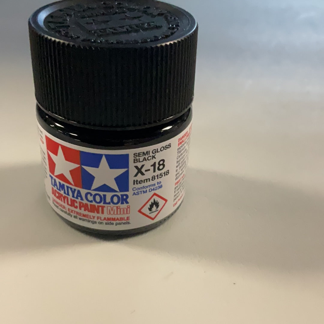 Tamiya color acrylic paint, semi gloss black, X-18