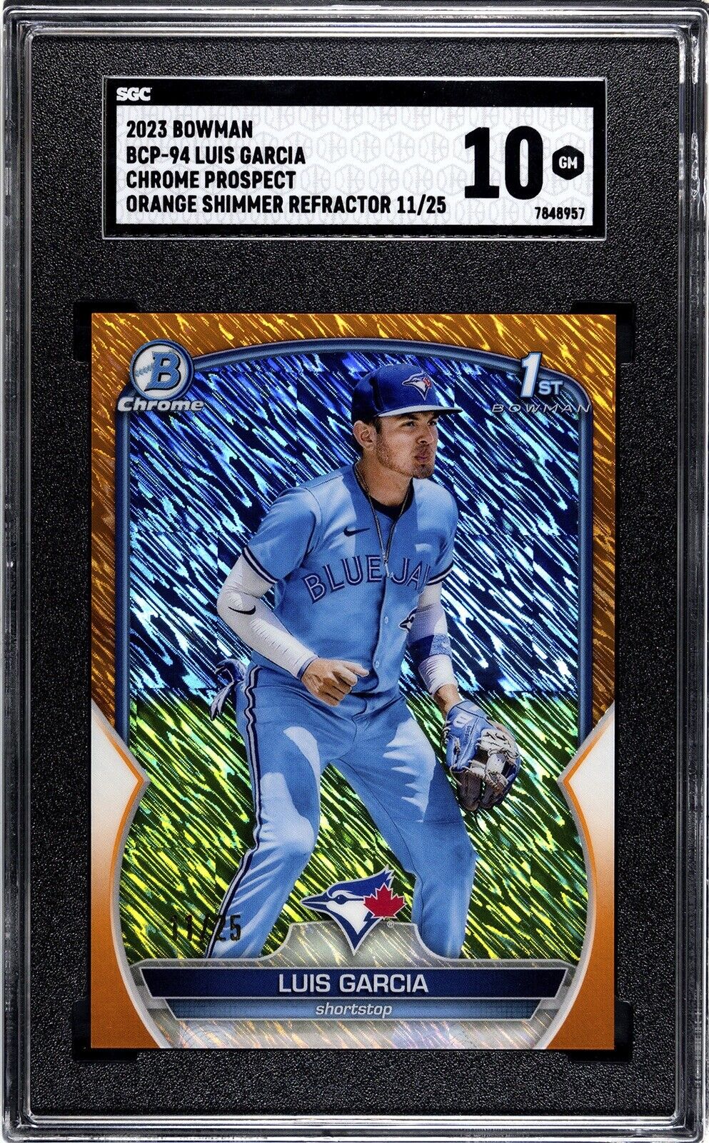 2023 Bowman Chrome Orange Shimmer Refractor Luis Garcia RC Rookie #/25 SGC 10