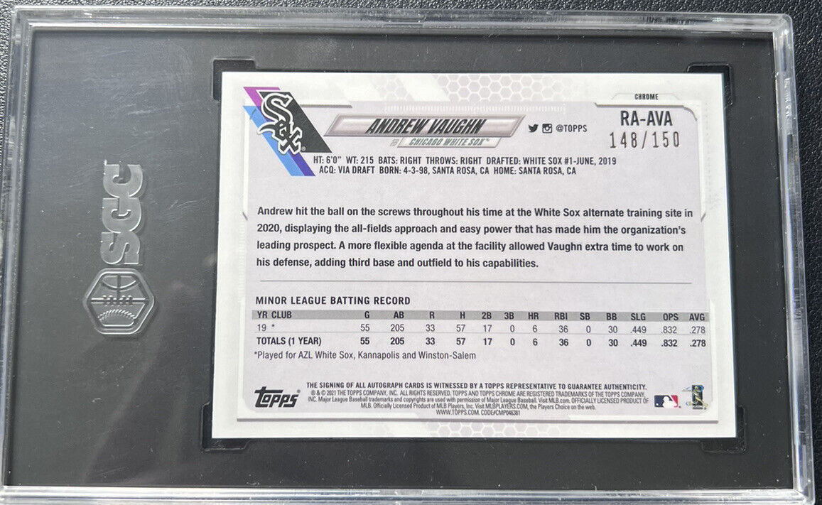 2021 Topps Chrome Andrew Vaughn #/150 Auto Blue Wave Refrac SGC 9 Rookie RC