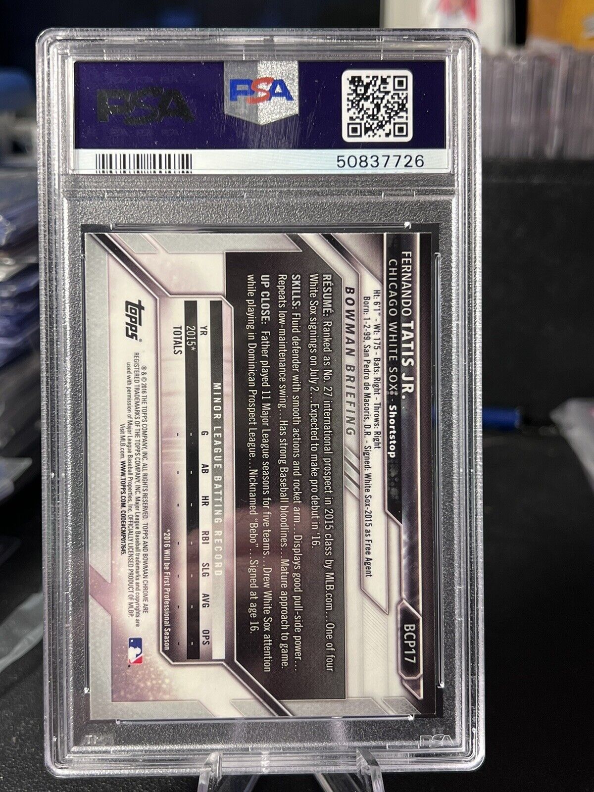 Fernando Tatis Jr. PSA 9 2016 1st Bowman Chrome Prospects BCP17 RC Rookie Card