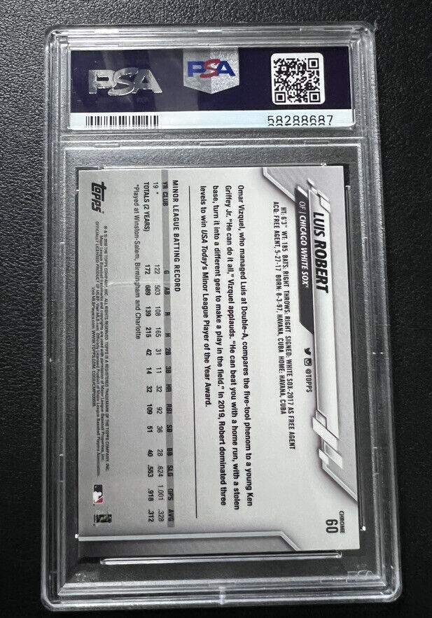 2020 Topps Chrome Luis Robert RC PSA 10 Gem Mint #60 Rookie Card White Sox