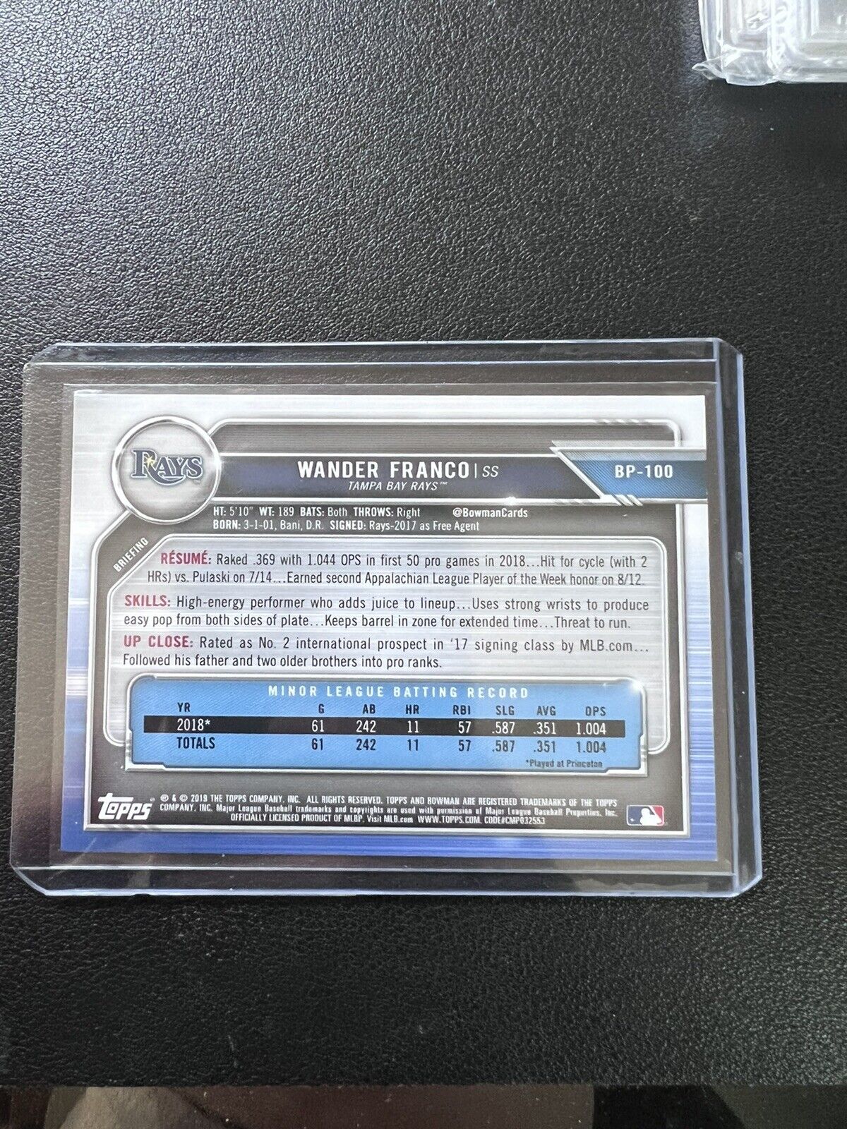 2019 1st Bowman Prospects #BP-100 Wander Franco Mint Rookie Card RC Rays Star
