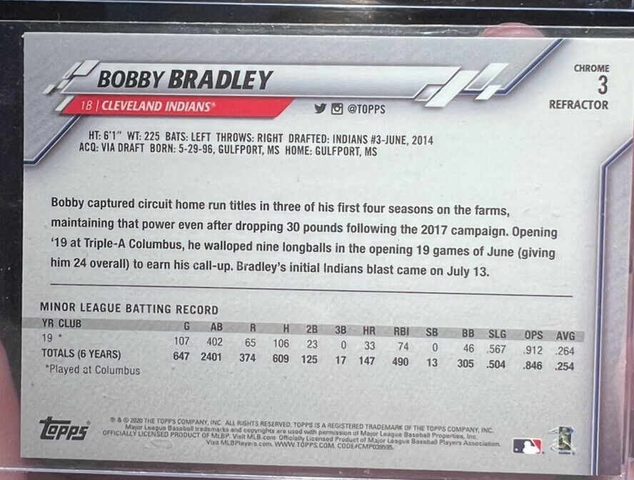 2020 Topps Chrome Bobby Bradley X-FRACTOR Rookie Card #3 RC Cleveland Indians