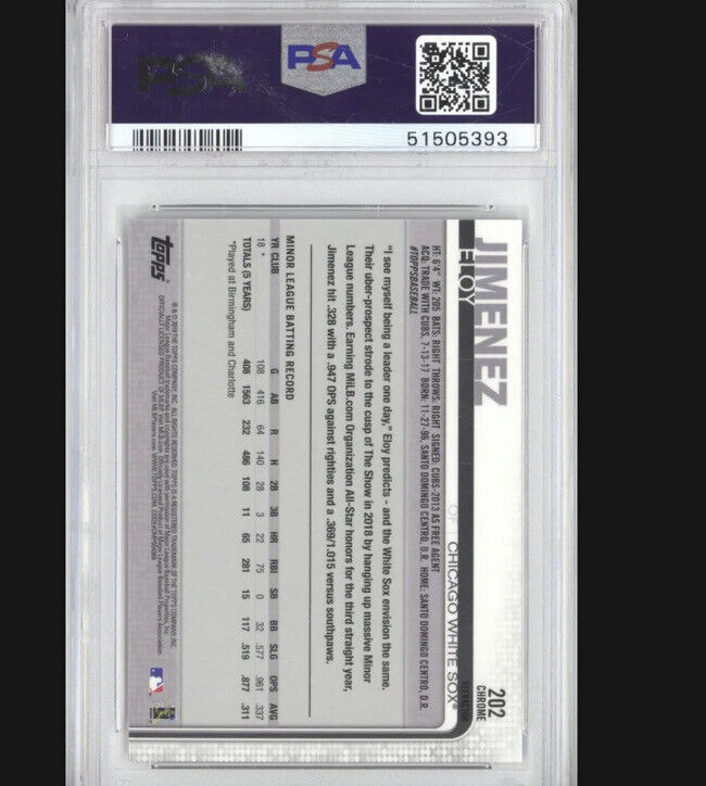 ELOY JIMENEZ 2019 TOPPS CHROME #202 RC ROOKIE PINK REFRACTOR PSA 10 WHITE SOX