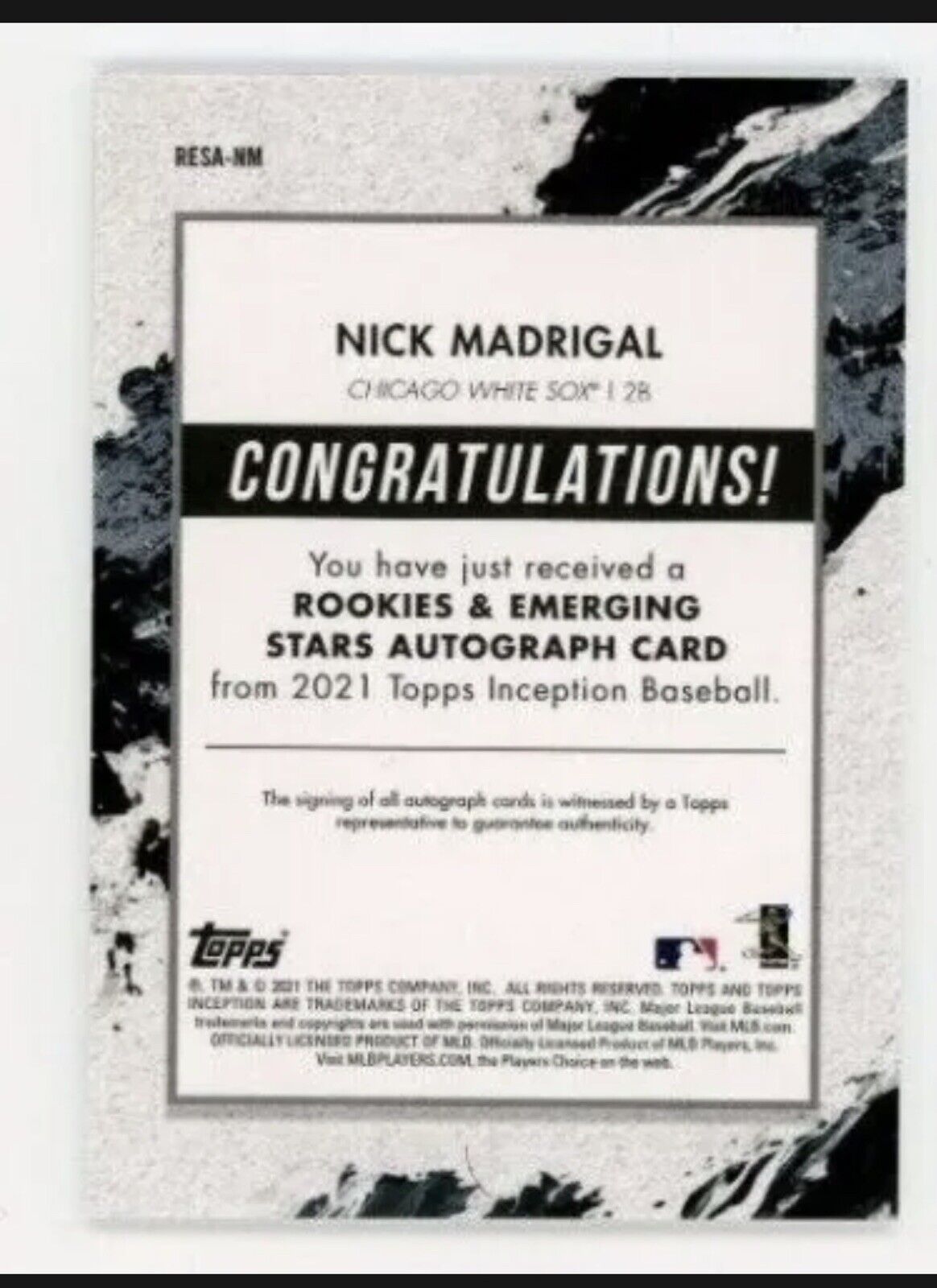 2021 Topps Inception NICK MADRIGAL "Rookie/Stars Auto" #'d/130 WHITE SOX