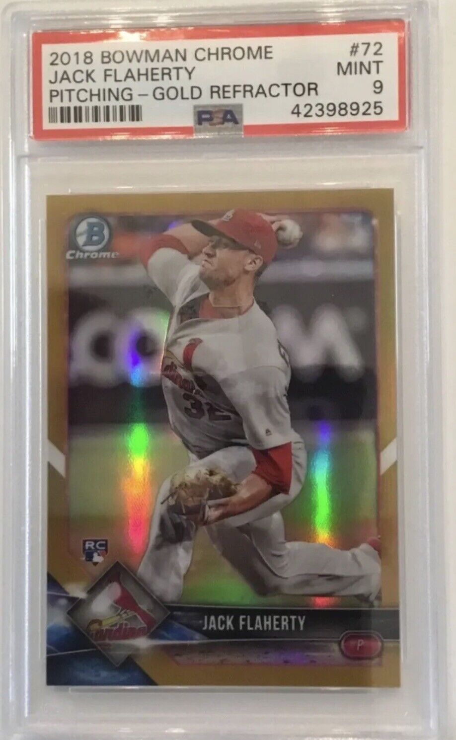 2018 Bowman Chrome Jack Flaherty Gold Refractor PSA 9 Rookie Card # 13/50