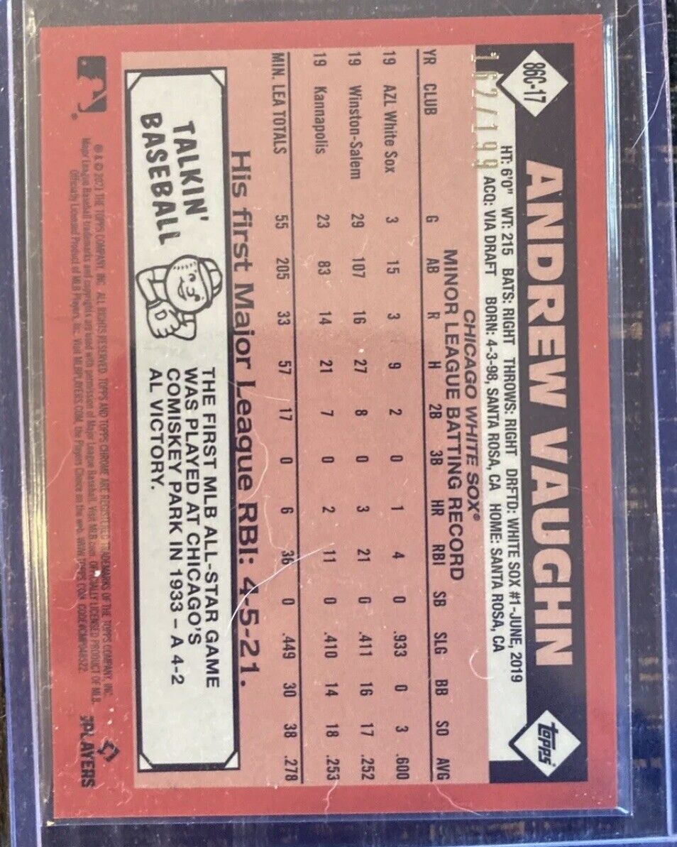 Andrew Vaughn 2021 Topps Update '86 Silver Pack Black RC #162/199 COLOR MATCH🍍