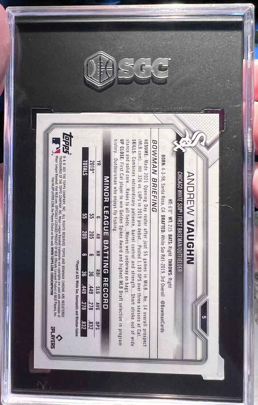 Andrew Vaughn 2020 Bowman Chrome Blue Refractor RC /150 SGC 10 Rookie Card