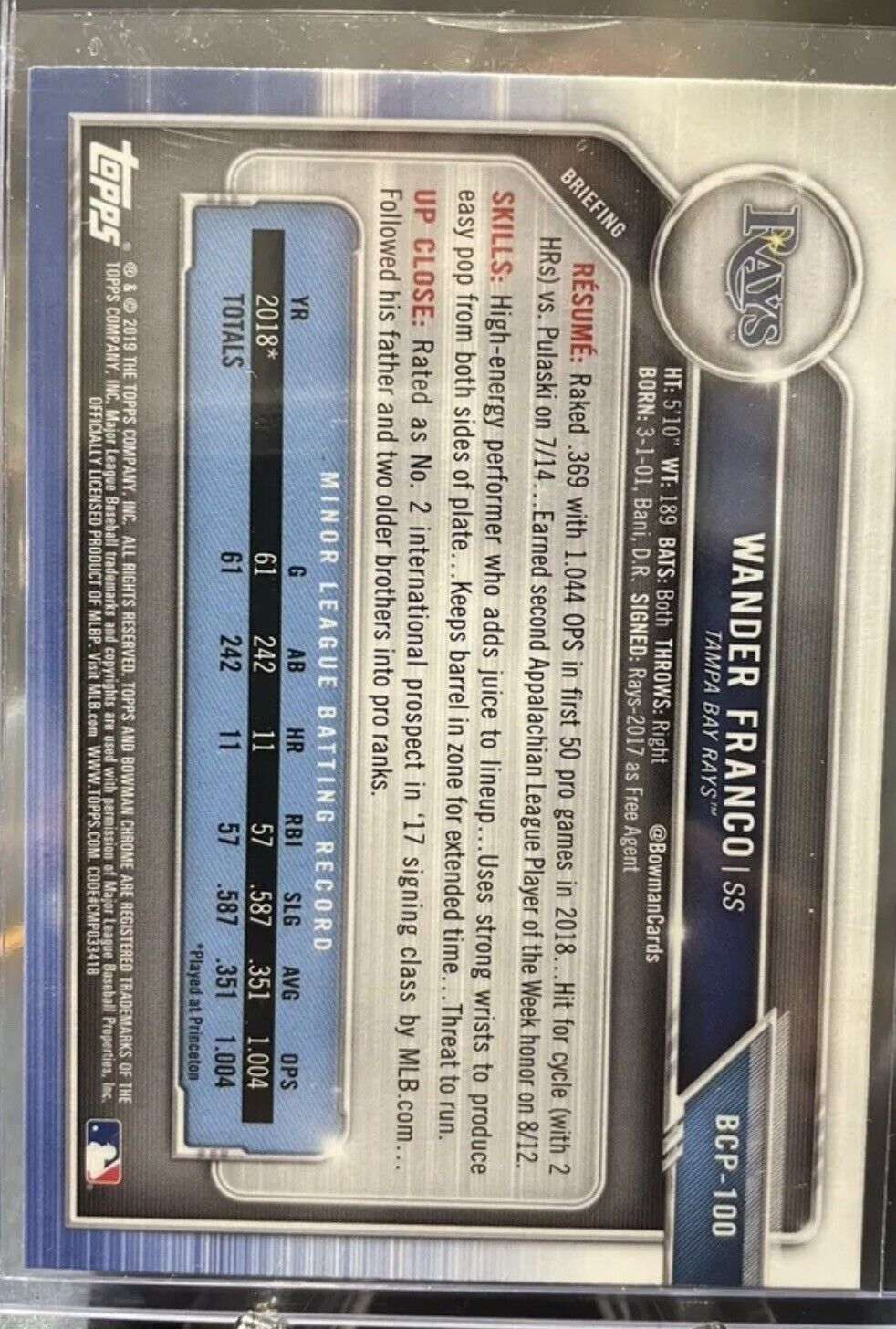 WANDER FRANCO 1st Bowman Chrome 2019 Mega Box MOJO REFRACTOR TB Rays BCP-100 QTY