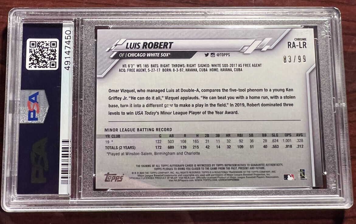 2020 Topps Chrome Green Refractor Auto Luis Robert Rookie 83/99 PSA 9 Mint