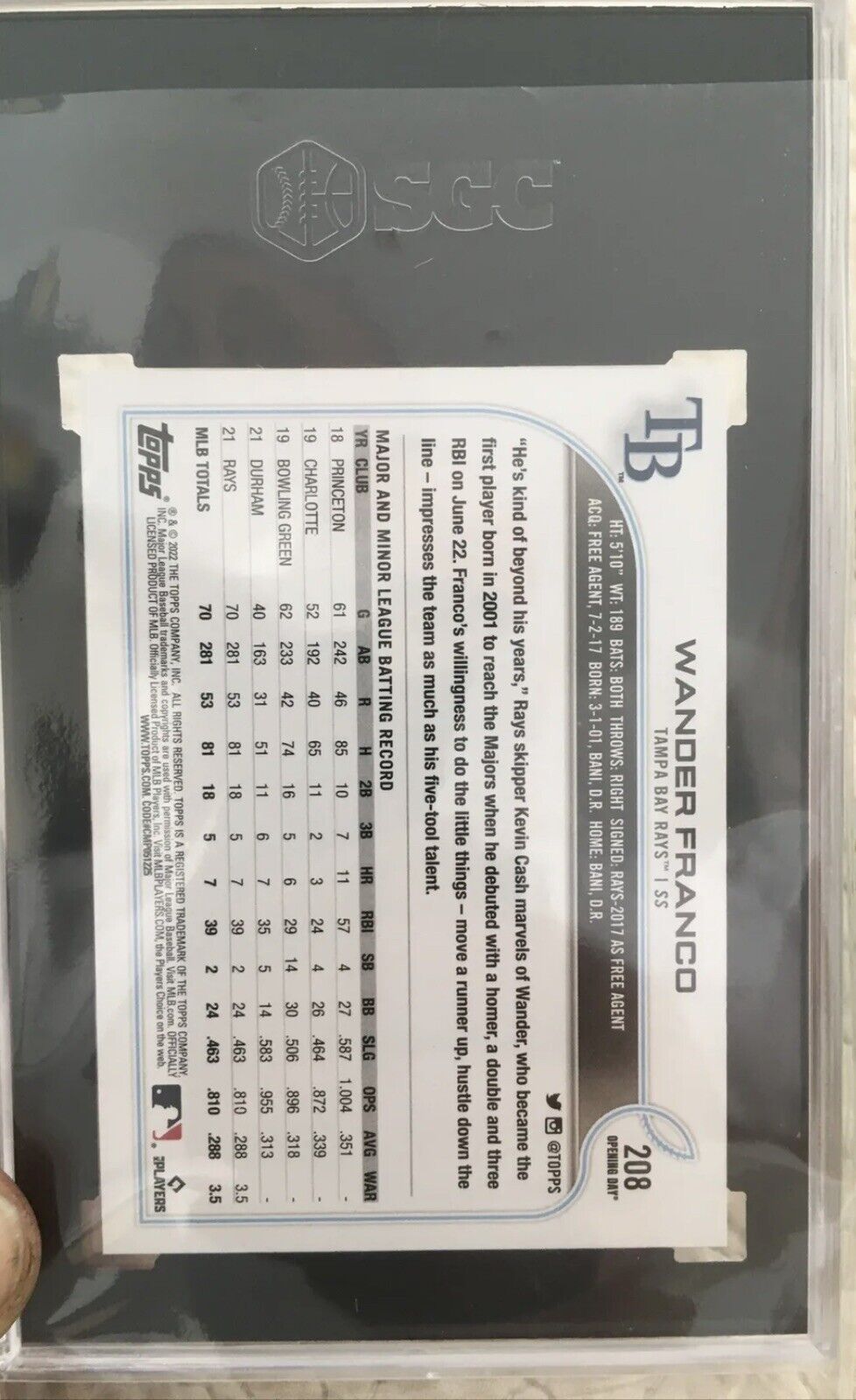 🔥2022 Topps Wander Franco Opening Day Graded SGC 9.5 Rookie Card Gold Cup🔥