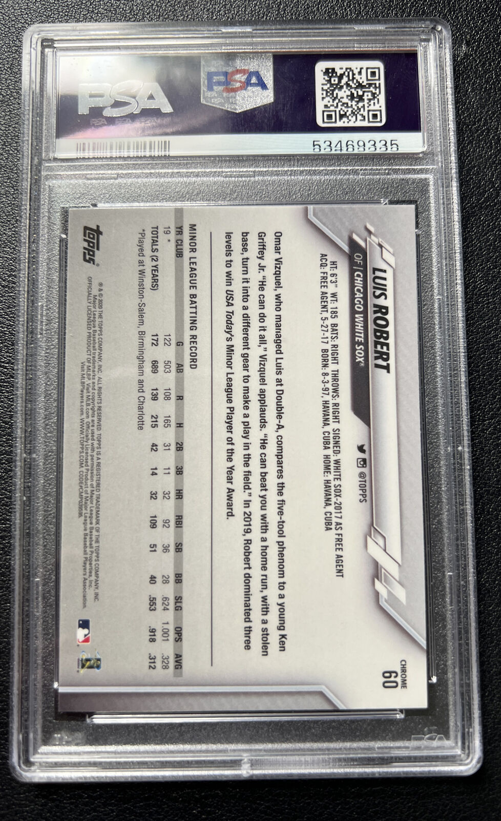 2020 Topps Chrome #60 Luis Robert Prism Refractor Rookie Card PSA 10 Gem Mint!