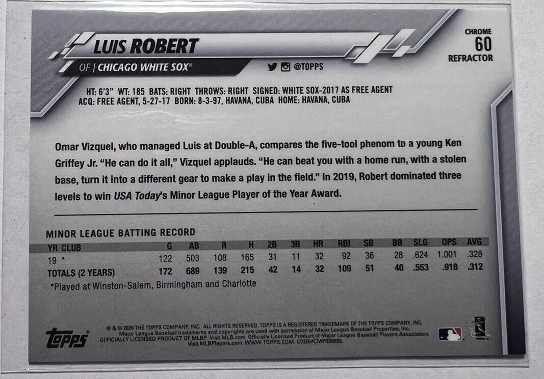 2020 Topps Chrome LUIS ROBERT RC Xfractor Refractor White Sox 60 Rookie