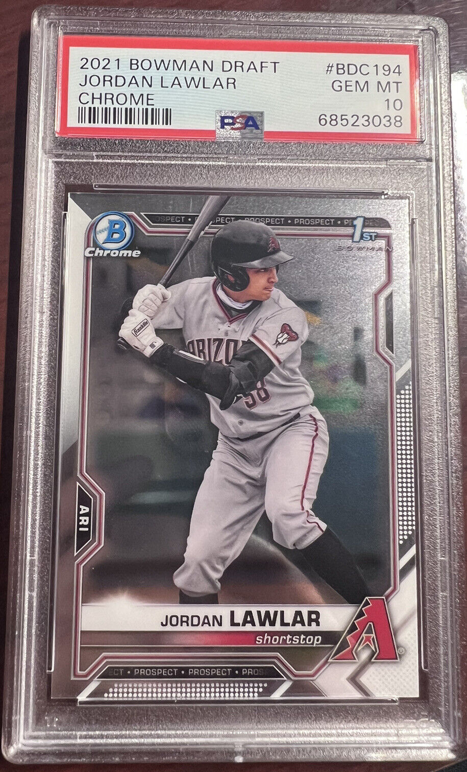 JORDAN LAWLAR 2021 BOWMAN CHROME DRAFT #BDC194 1ST RC D'BACKS PSA 10 GEM MINT
