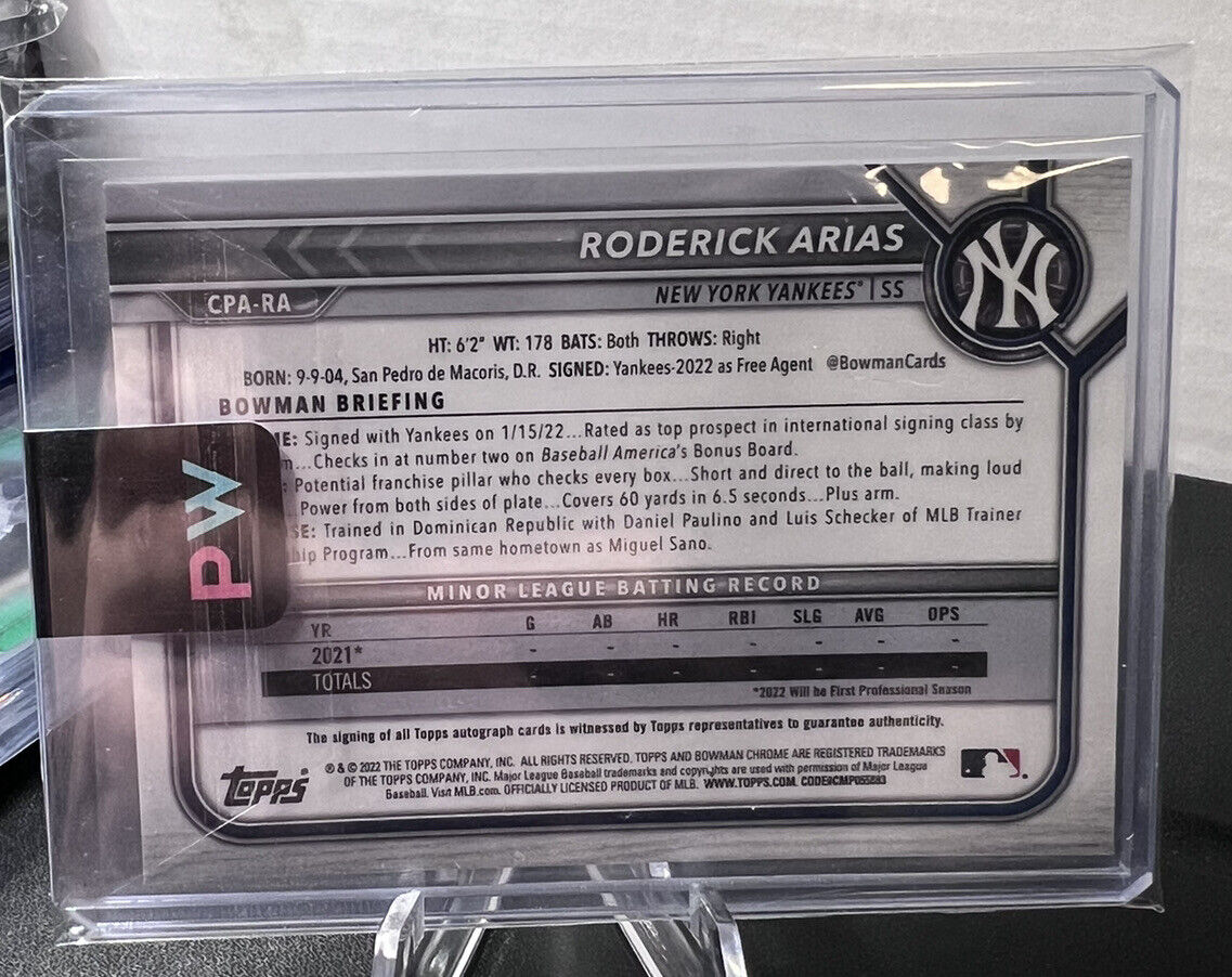 Roderick Arias 2022 Bowman Chrome 1st Auto RC Yankees CPA-RA *QTY*