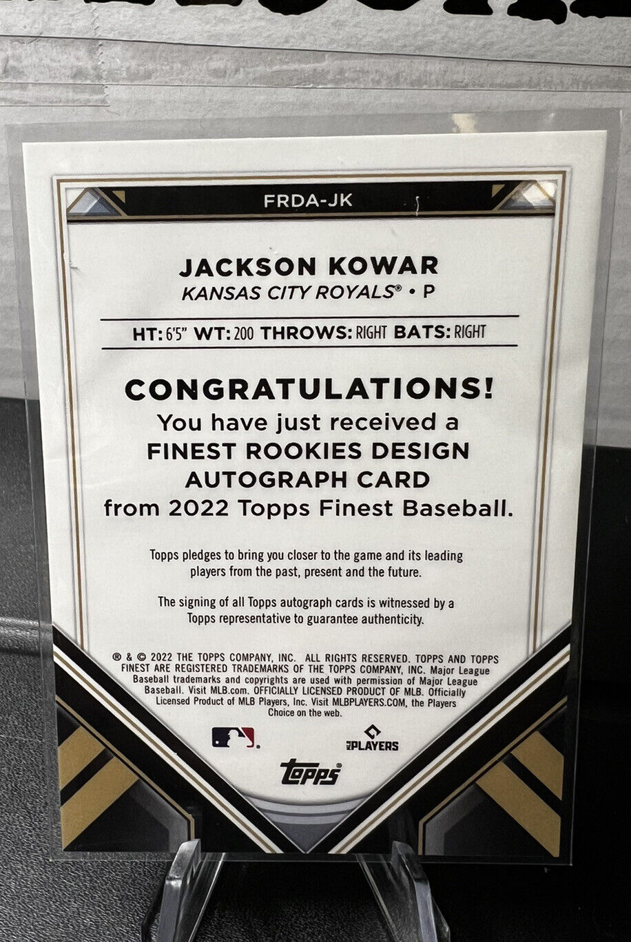 Jackson Kowar 2022 Topps Finest “Finest Rookies” Auto Green Wave /99 - KC Royals