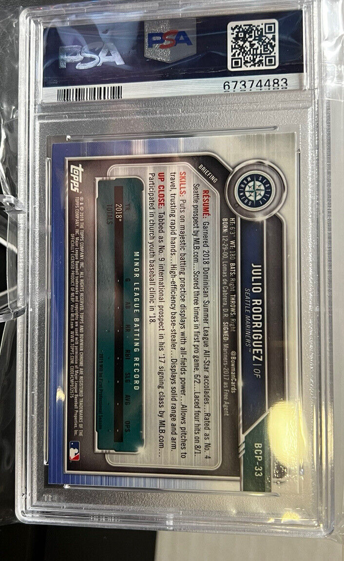 2019 Bowman Chrome Julio Rodriguez 1st Bowman BCP #33 PSA 10 Gem Mariners