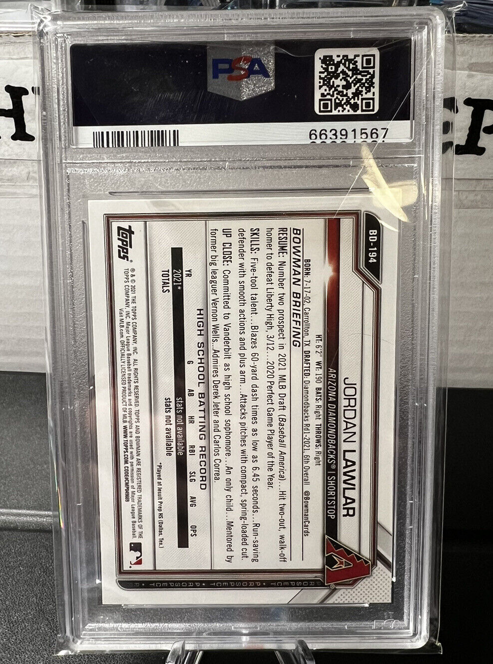 2021 Bowman Draft JORDAN LAWLAR 1st Prospect Card Diamondbacks PSA 10 GEM MT