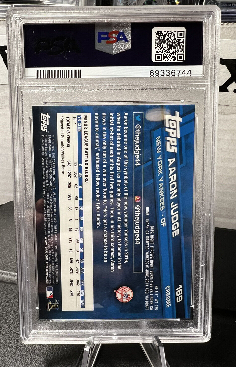 2017 Topps Chrome Aaron Judge #169 Catching Rookie Card PSA 10 GEM MINT