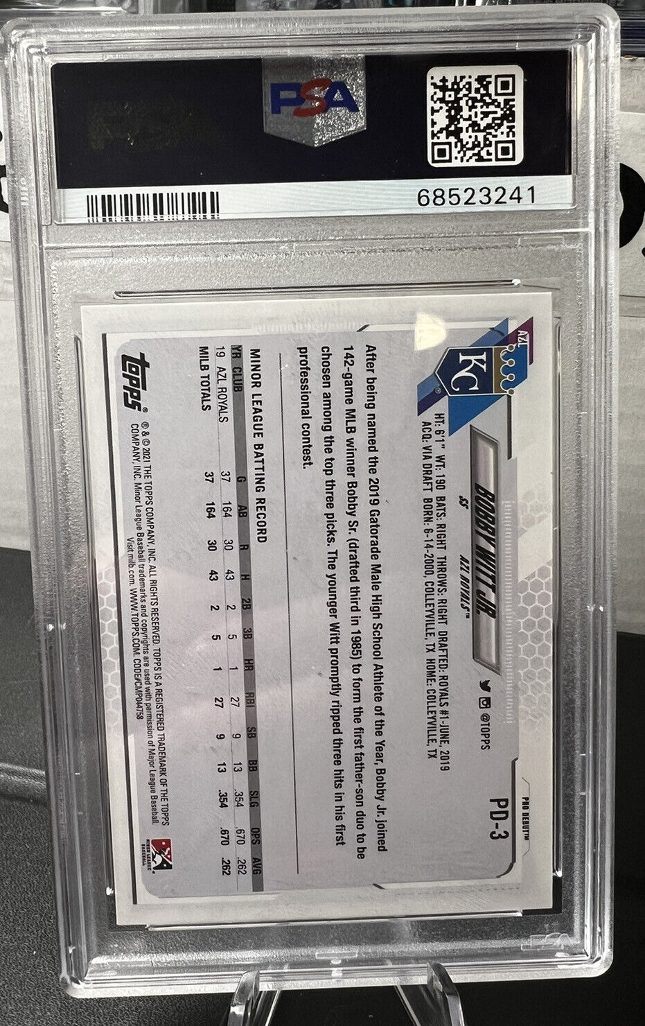 2021 TOPPS PRO DEBUT BOBBY WITT JR ROYALS ROOKIE CARD SP RC PSA 10 GEM MINT #3