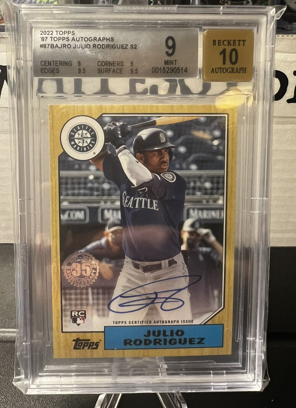 2022 topps series 2 julio rodriguez 1987 auto bgs 9 Auto 10 Rookie Card RC