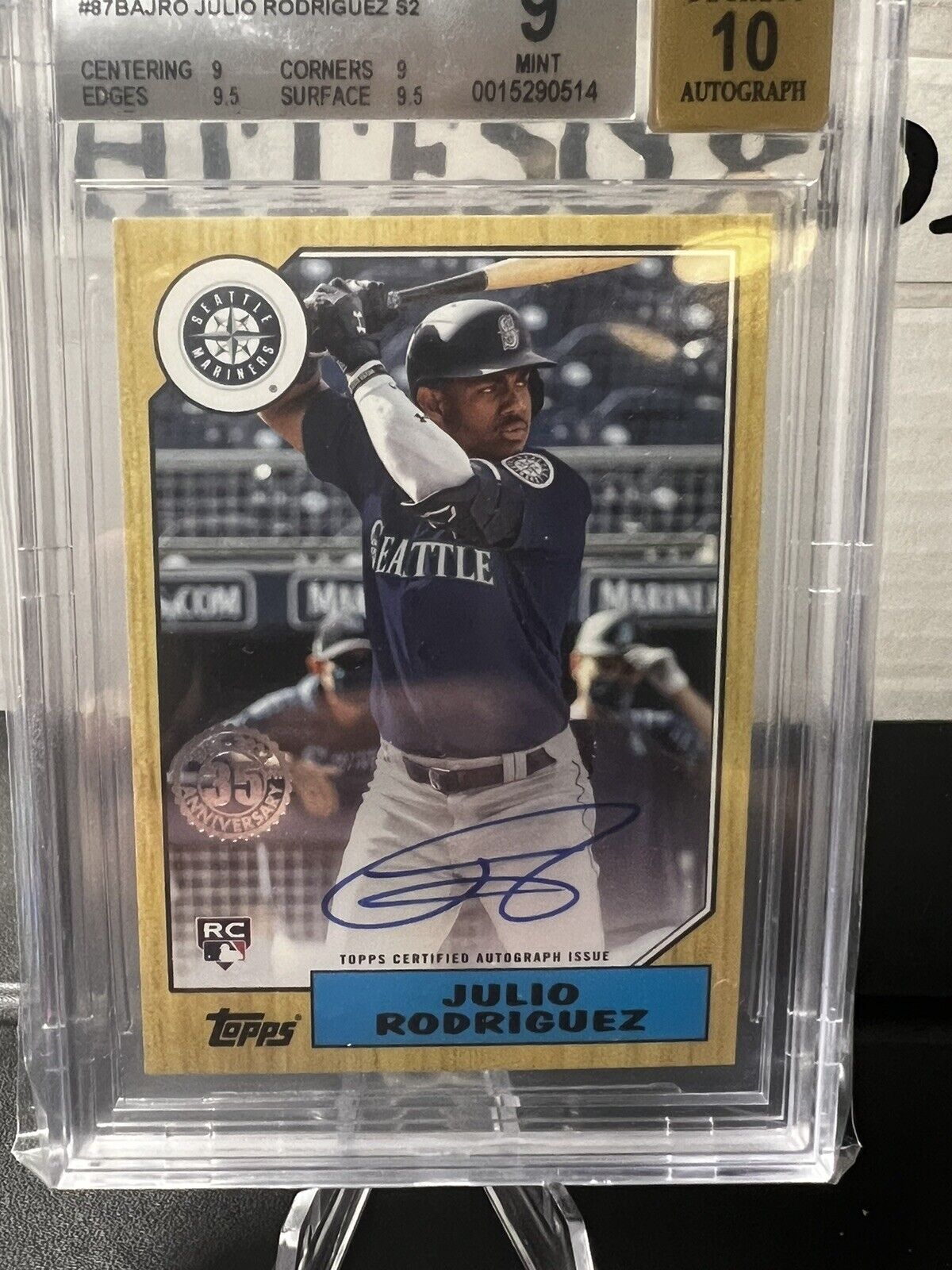2022 topps series 2 julio rodriguez 1987 auto bgs 9 Auto 10 Rookie Card RC