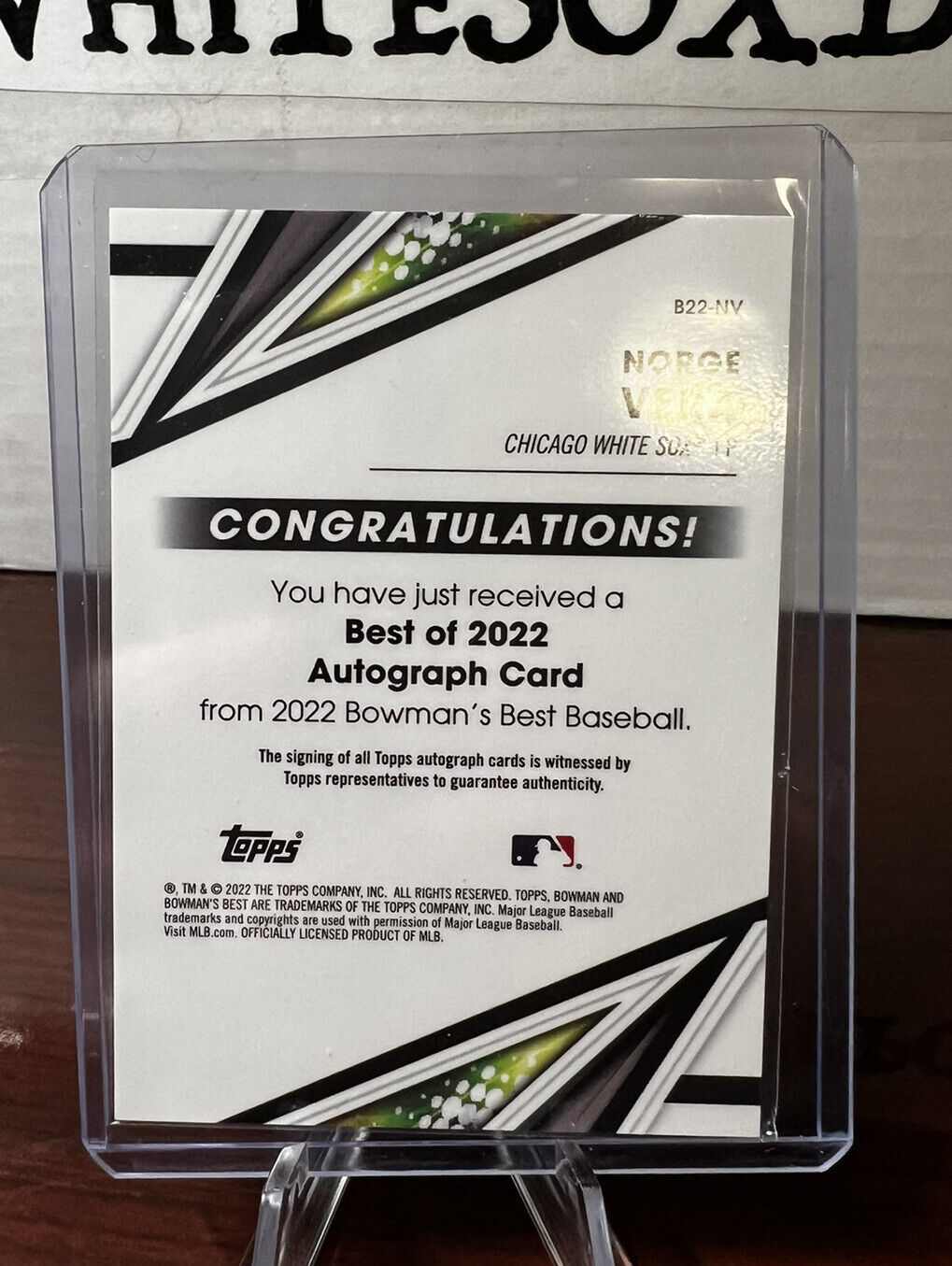 2022 bowmans best Norge Vera /150 auto blue refractor white Sox prospect