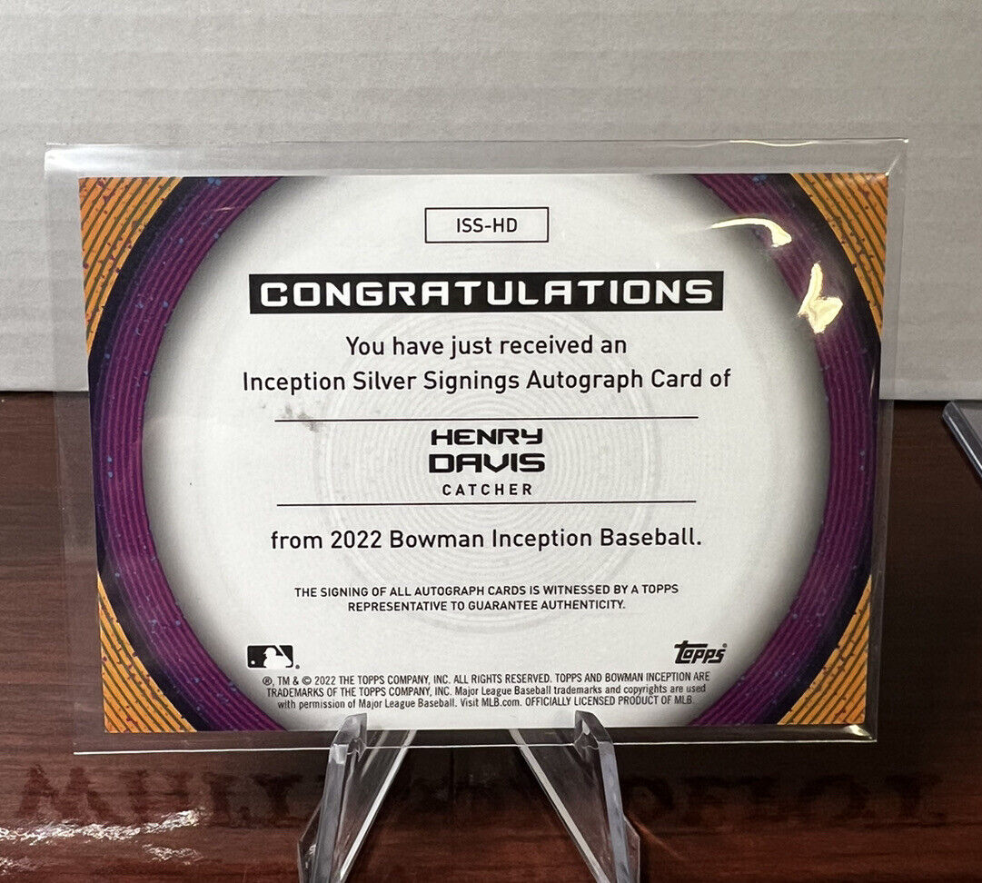 2022 bowman inception Henry Davis/25 Auto gold ink Silver Signings Pirates