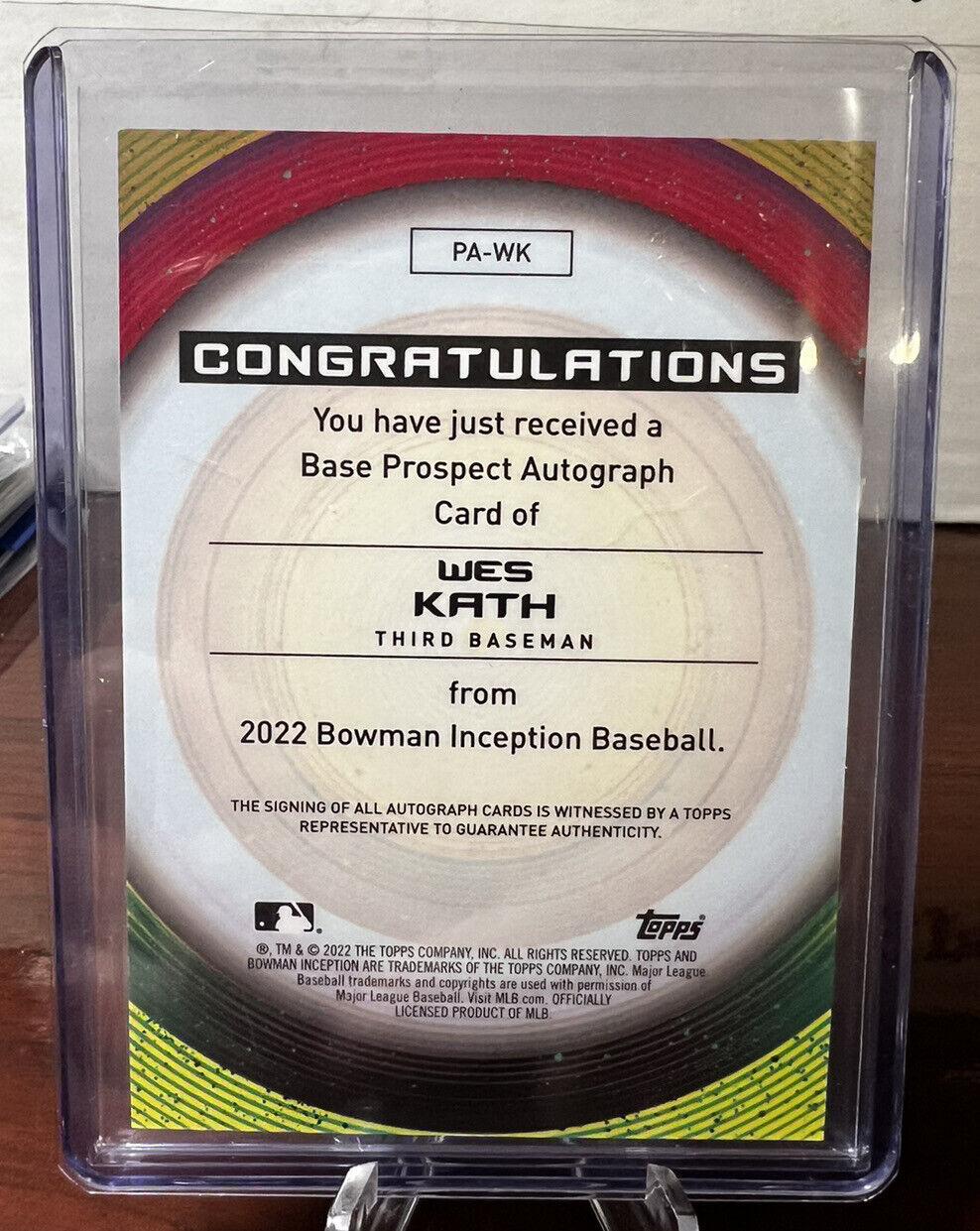 2022 Bowman Inception Wes Kath Prospect Auto Fuchsia /75 White Sox