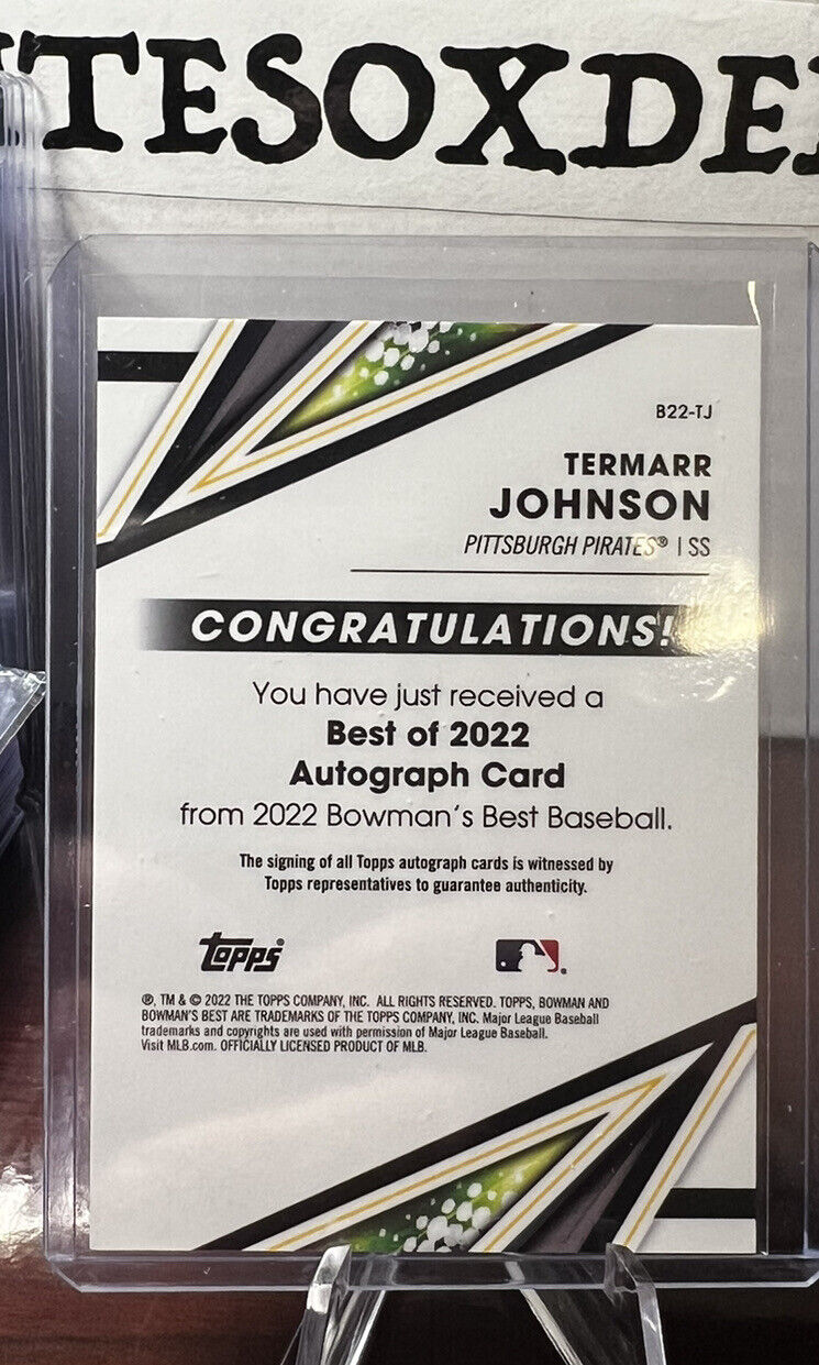 2022 Bowman’s Best Termarr Johnson #/50 Gold Refractor auto pirates top prospect