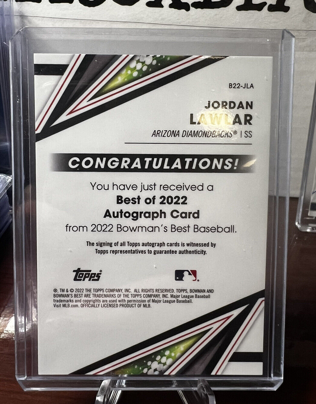2022 Bowmans Best Jordan Lawlar #/150 blue refractor auto diamondbacks prospect