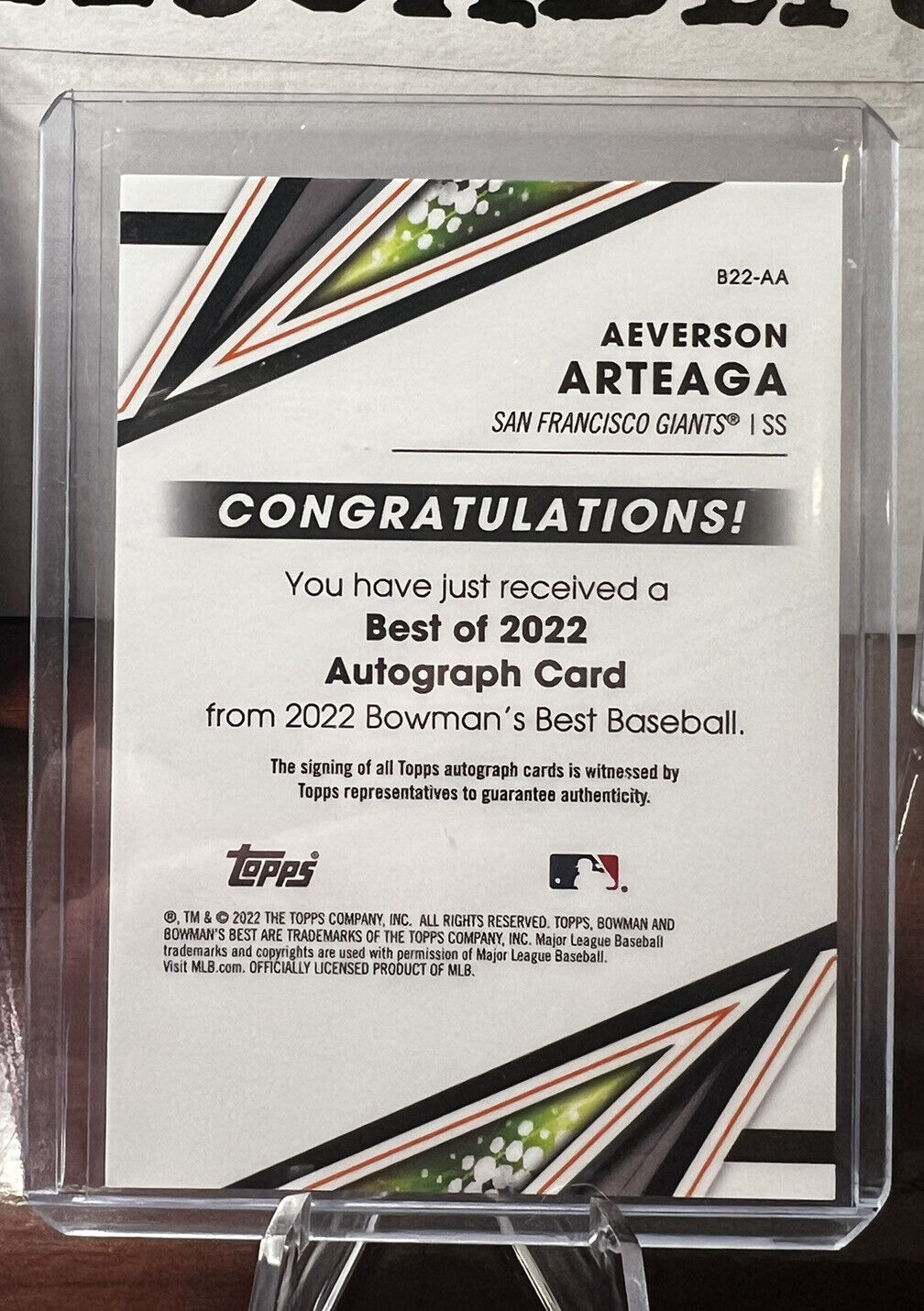 2022 Bowmans Best Averson Arteaga #1/5 red lava auto giants star prospect