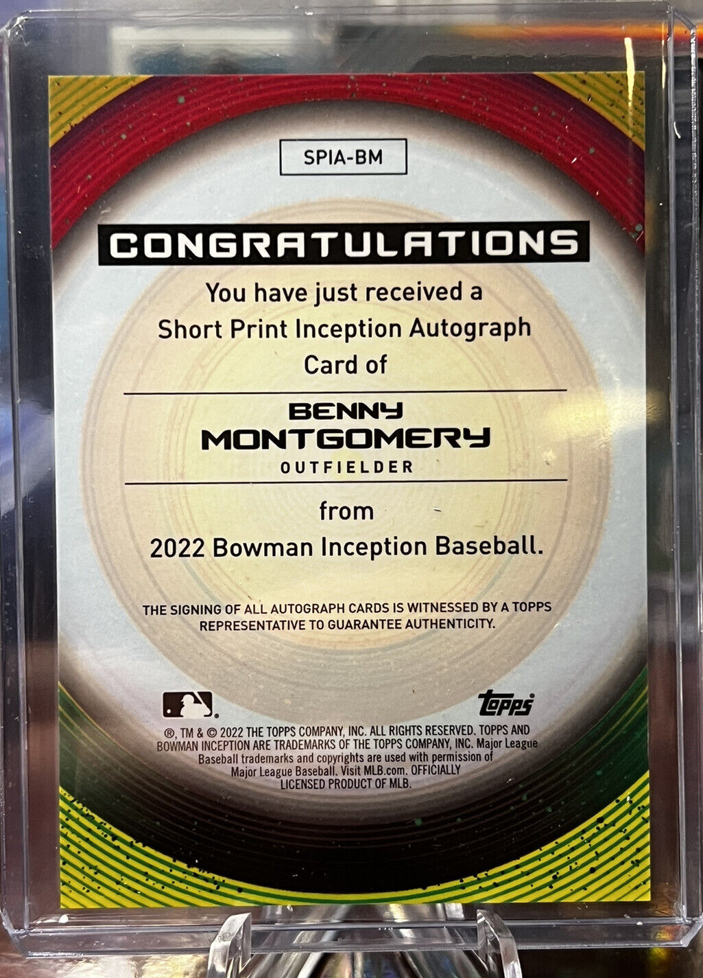 2022 Bowman Inception Benny Montgomery /10 Short Print Auto Rockies