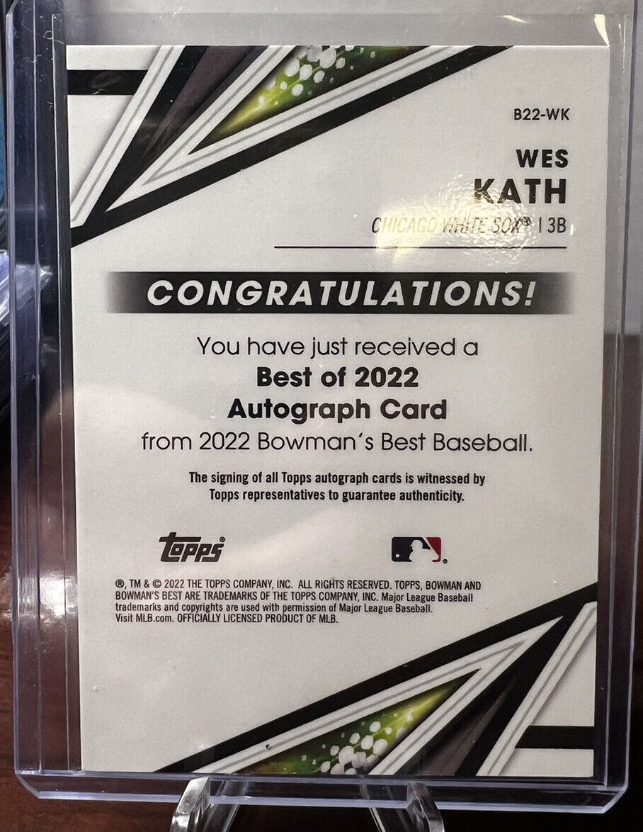 2022 Bowmans Best Wes Kath /25 auto atomic refractor White Sox prospect