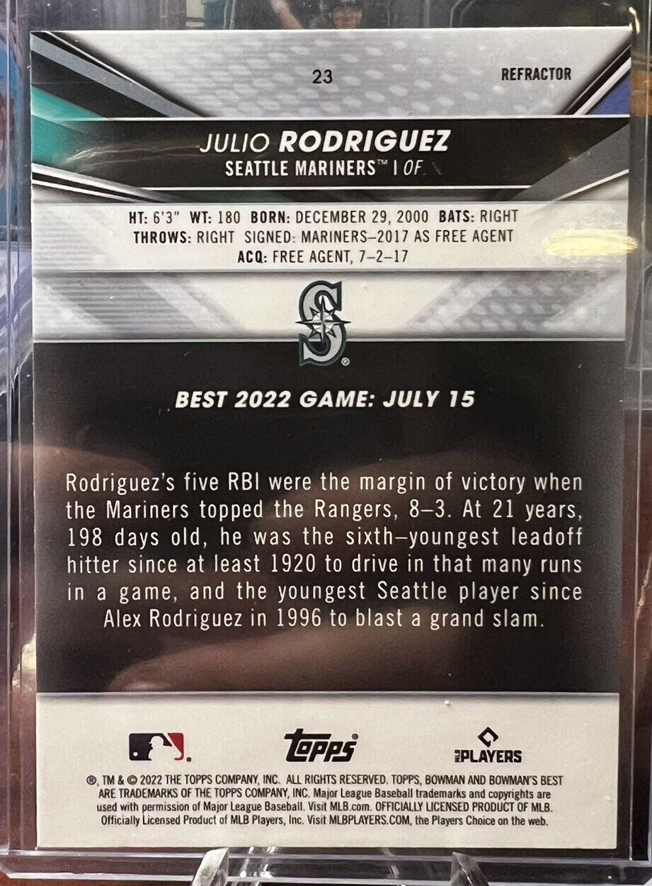 2022 Bowmans Best Julio Rodriguez Refractor Rookie RC Seattle Mariners