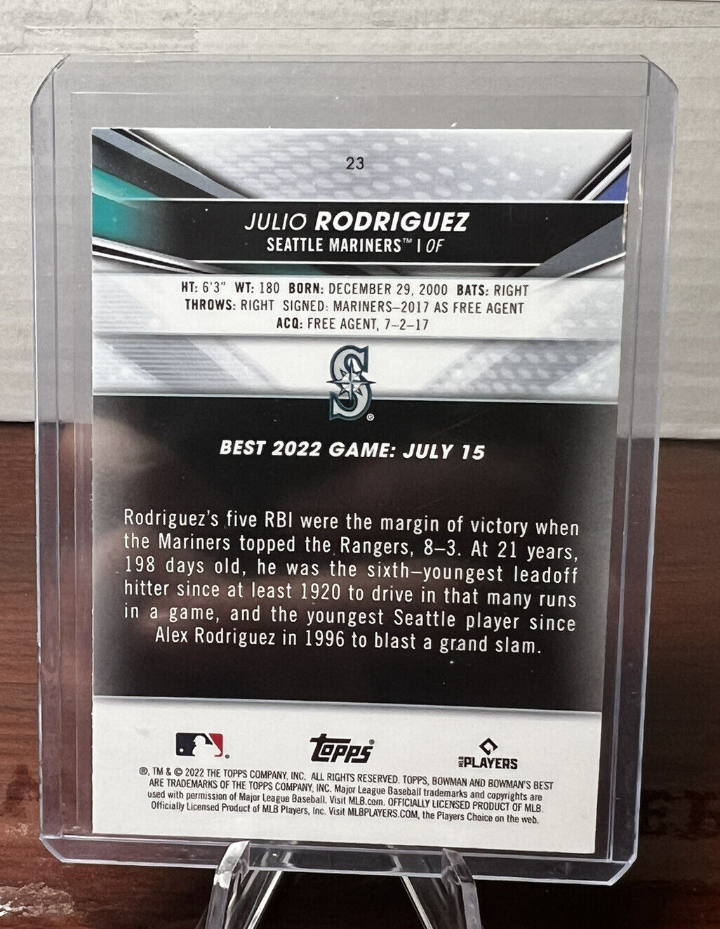 2022 Bowman's Best #23 Julio Rodriguez RC Rookie Atomic Refractor SP Mariners
