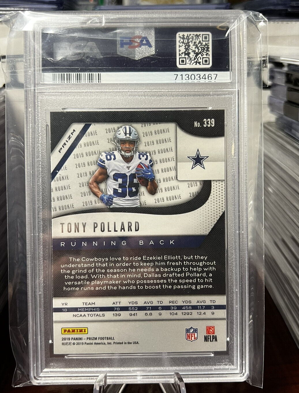 2019 Panini Prizm Tony Pollard Lazer Prizm PSA 9 rookie card RC Cowboys Star RB