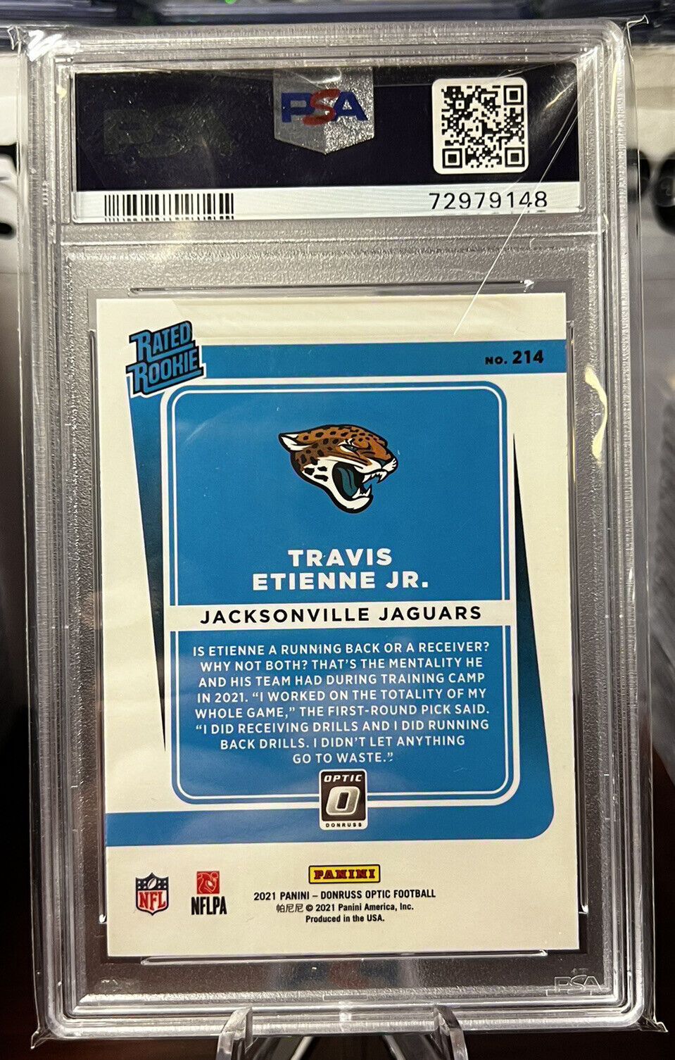 2021 Panini Donruss Optic Travis Etienne Jr RC PSA 9 Mint #214 Rookie Jaguars