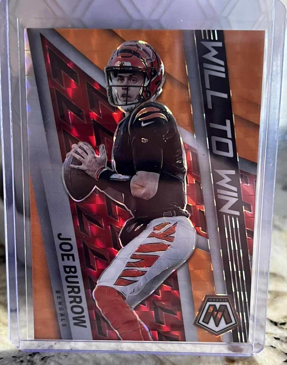 2022 Mosaic Football Joe Burrow Orange Fluorescent Will To Win #/25 Bengals #WW2