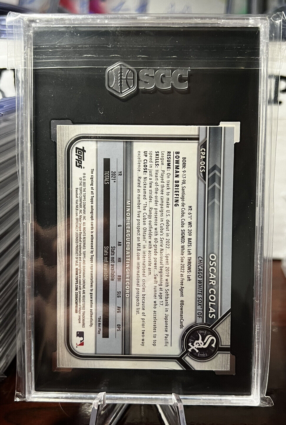 2022 Bowman OSCAR COLAS Chrome Auto SGC 10/10 GEM MINT White Sox Star Prospect
