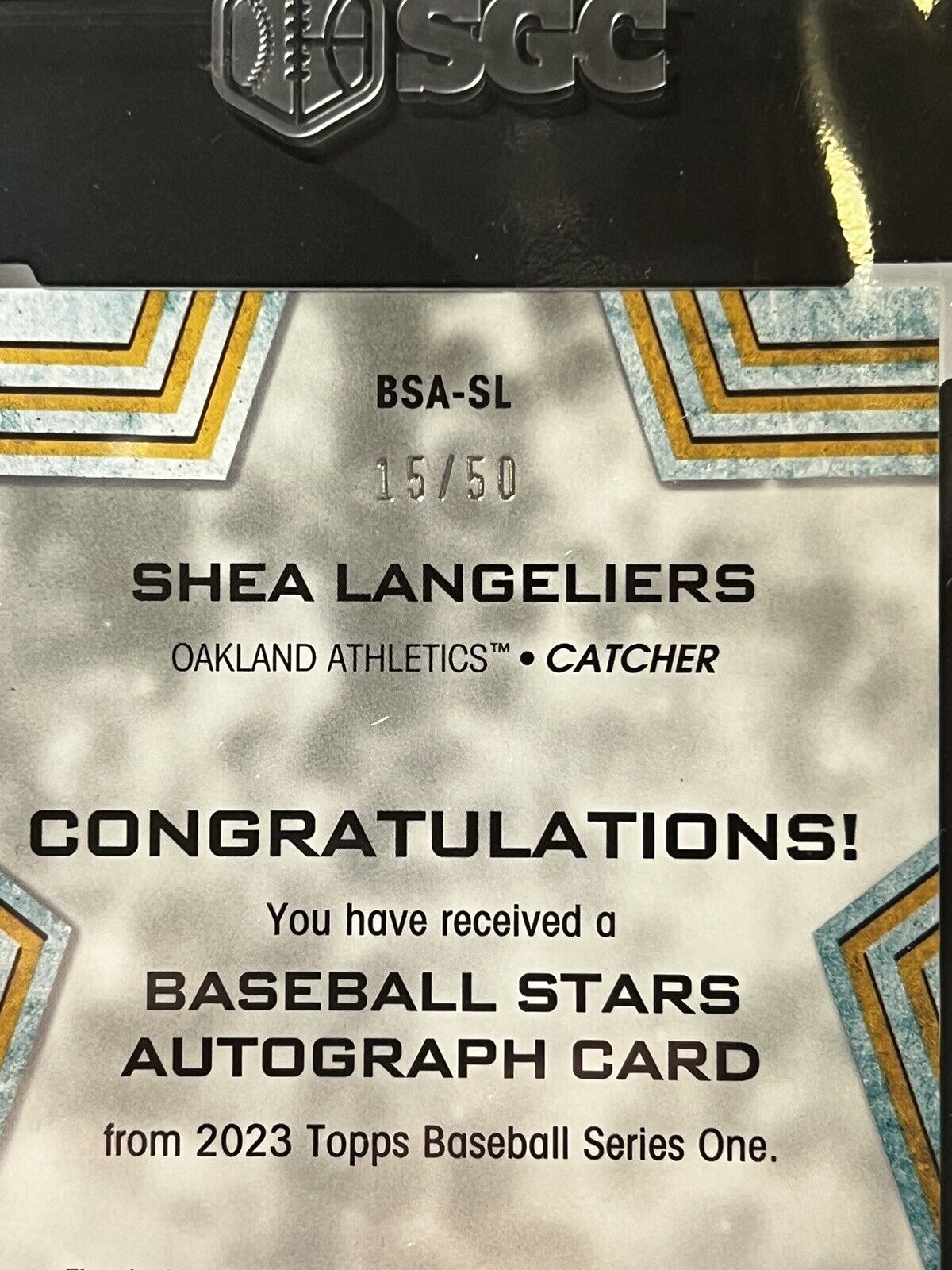 2023 Topps series 1 Shea Langeliers #/199 baseball stars auto SGC 9.5 AUTO 10