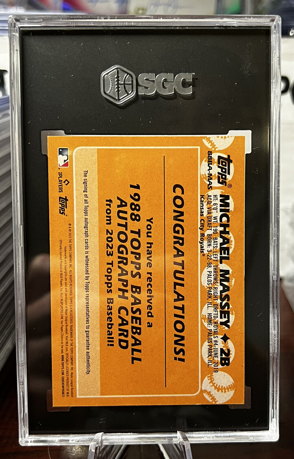 2023 Topps Series 1 Michael Massey ‘88 design auto SGC 10 Auto 10