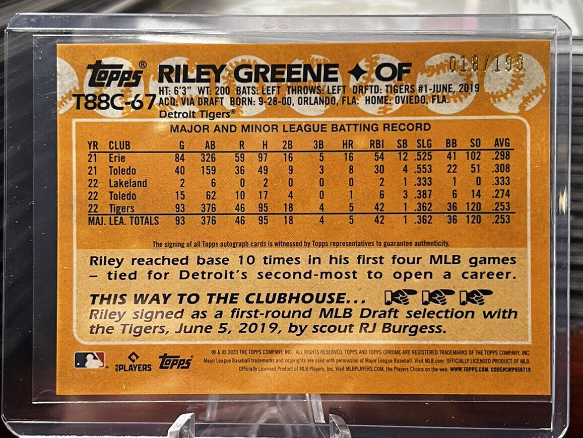 2023 Topps Series 1 Silver Pack Chrome RILEY GREENE Rookie Auto /199 RC Mojo