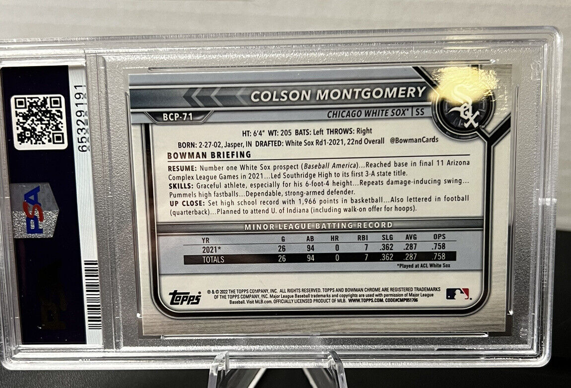 Colson Montgomery 2022 Bowman Chrome Sapphire RC BCP-71 PSA 9 MINT White Sox