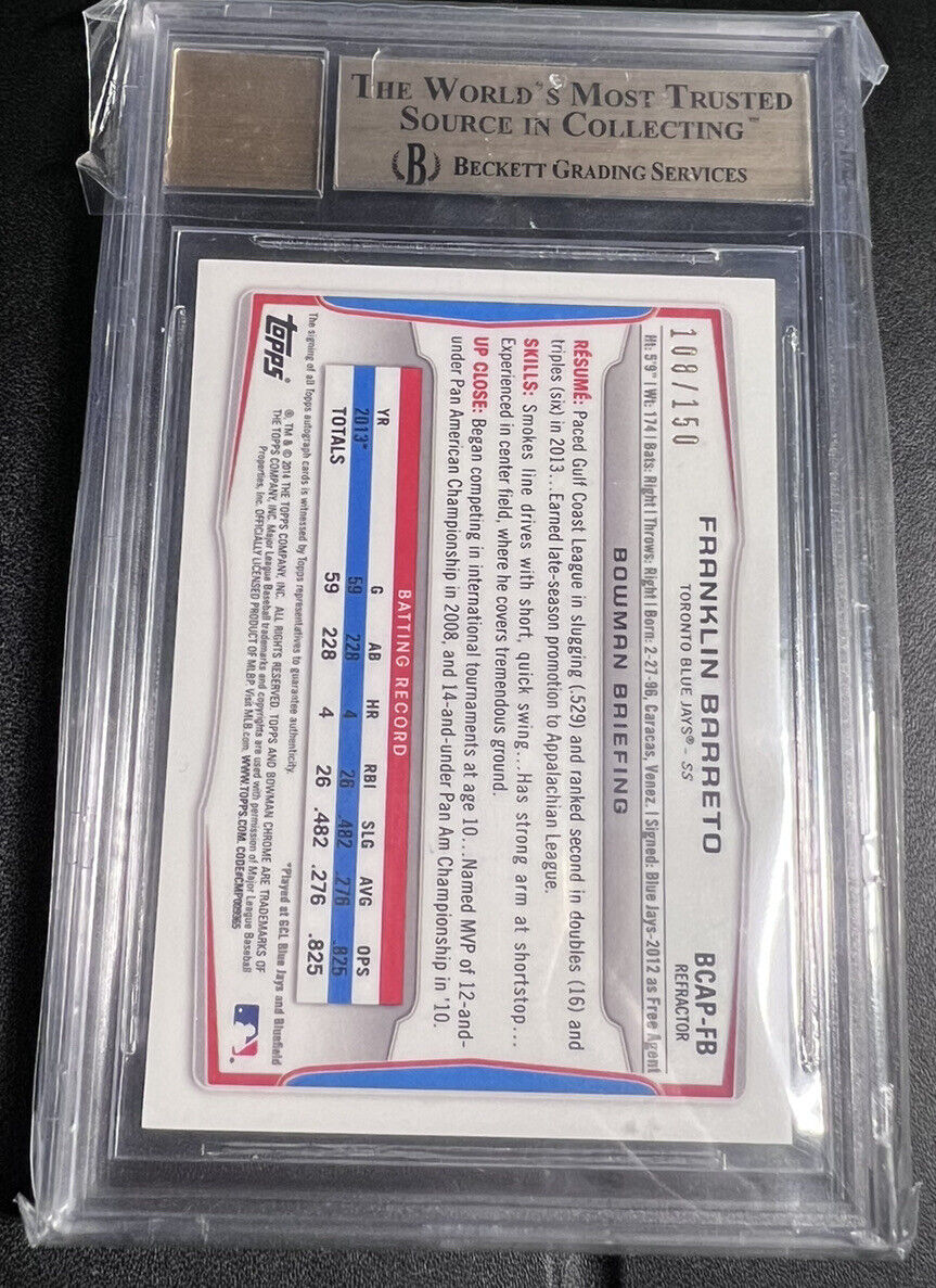 Franklin Barreto 2014 Bowman Chrome Blue Refractor Auto RC /150 BGS 9.5/10 GEM