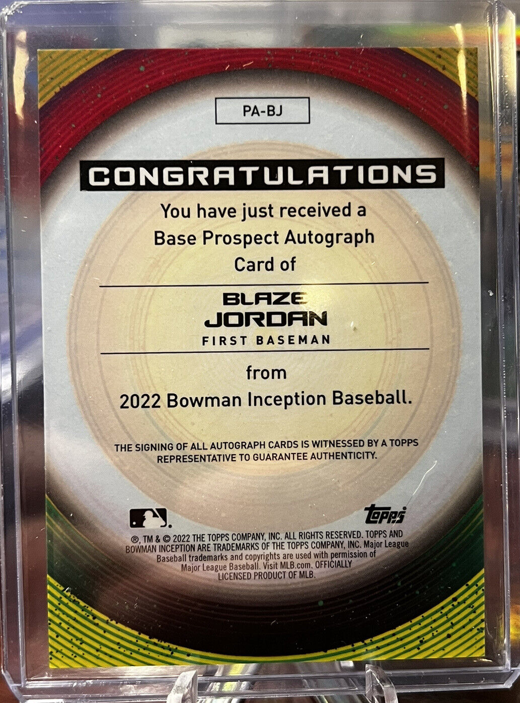 2022 Bowman Inception On Card Auto /200 #PA-BJ BLAZE JORDAN BOSTON RED SOX