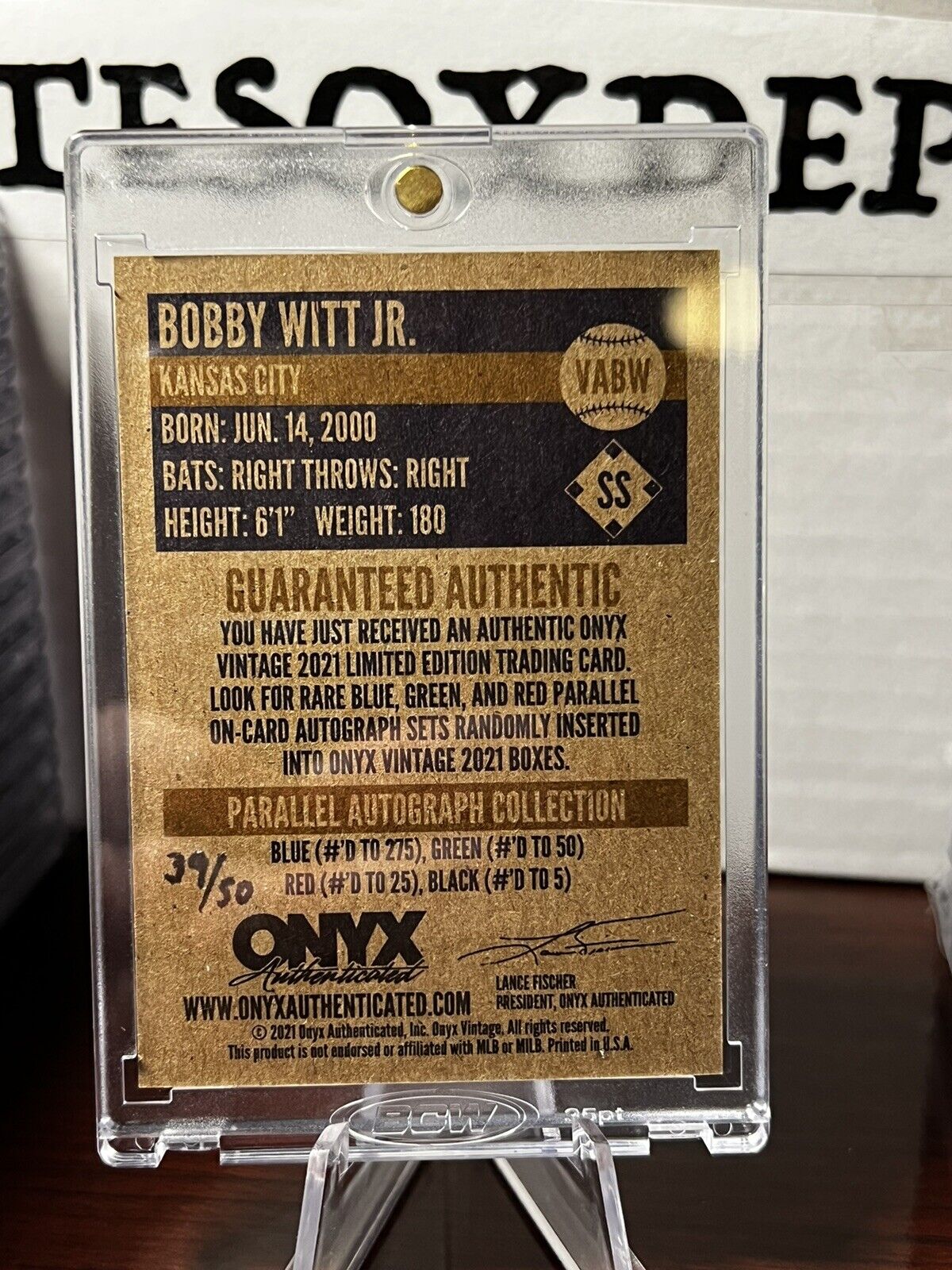 2021 Onyx Vintage BOBBY WITT JR. Inscription BLUE AUTO Autograph RC Rookie 39/50