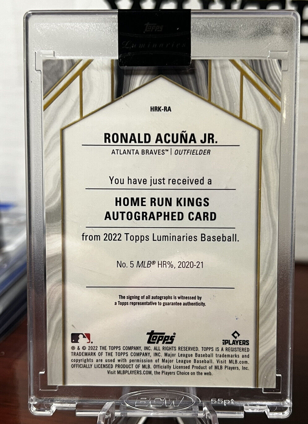 2022 Topps Luminaries Ronald Acuna Jr #/5 home run kings auto Braves Star OF