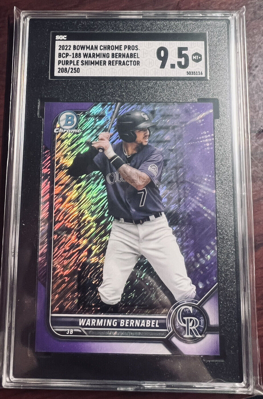 2022 Bowman Chrome Prospects Warming Bernabel Purple Shimmer Ref /250 SGC 9.5