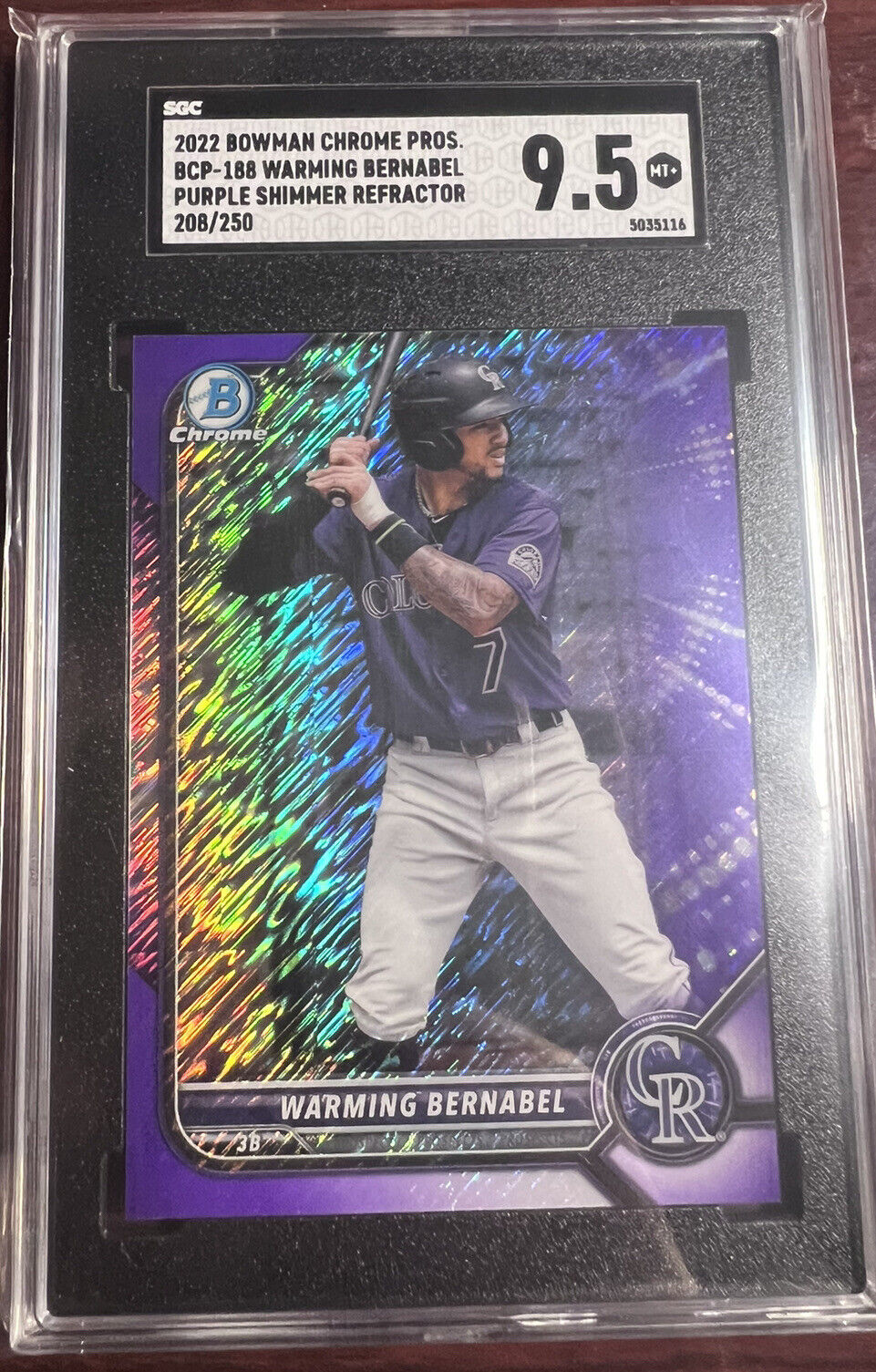 2022 Bowman Chrome Prospects Warming Bernabel Purple Shimmer Ref /250 SGC 9.5